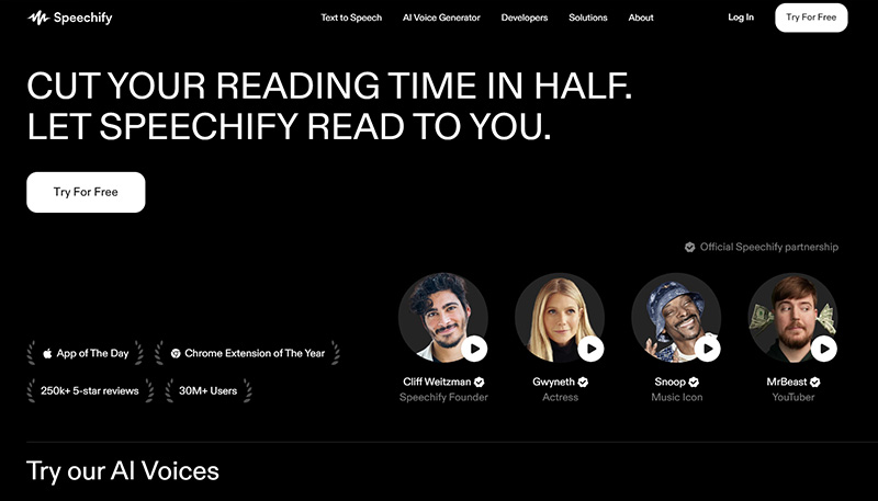 سایت تبدیل متن به صوت Speechify